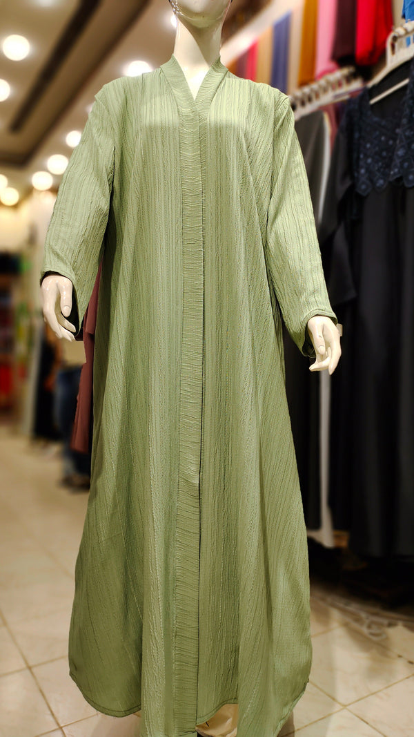 Cotton Crush Front Open Abaya-Pistachio Green