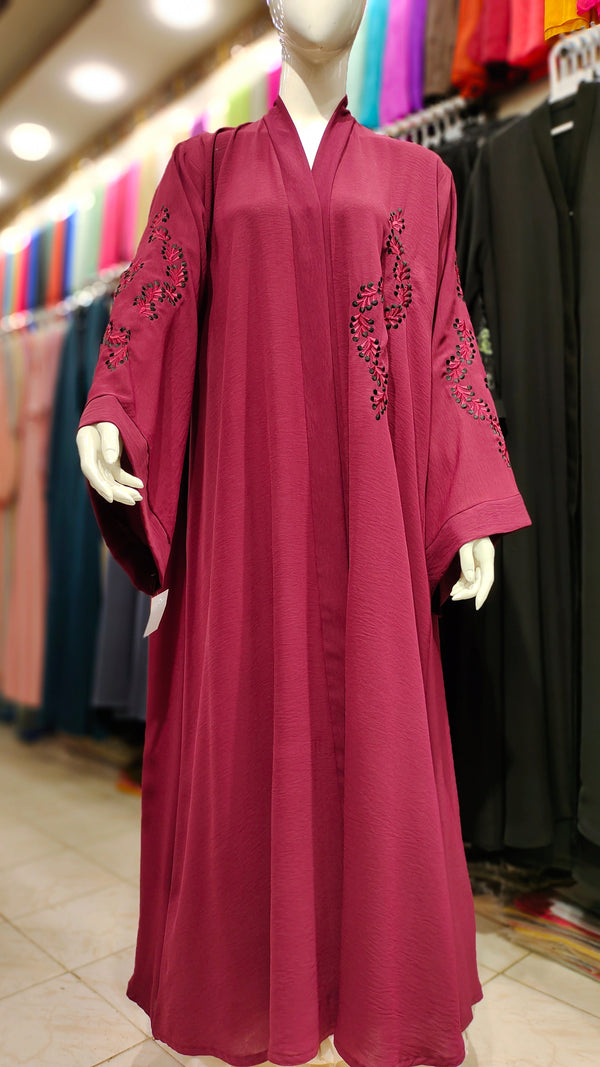 CEY Embroidery Front Open Abaya - Plum