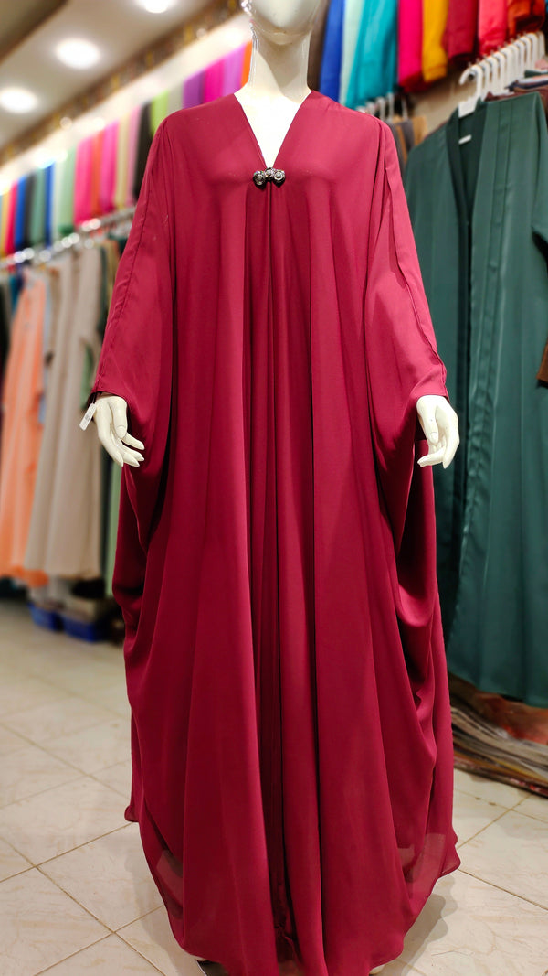 Arabian 3 Button Butterfly Style Abaya – Georgette Fabric - Plum