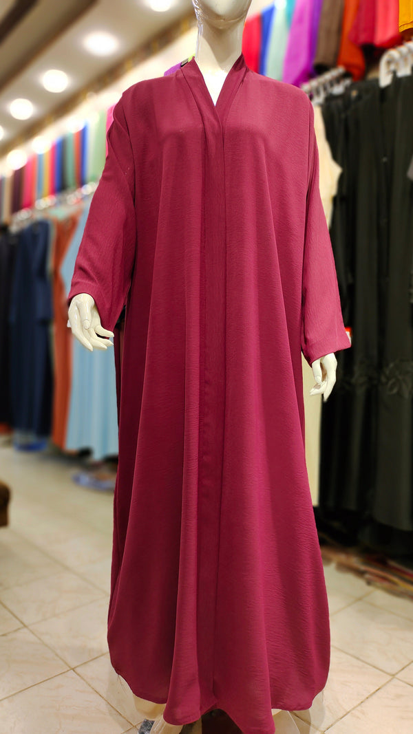 CEY Plain Front Open Abaya – Lightweight Imported Dubai Fabric - Plum