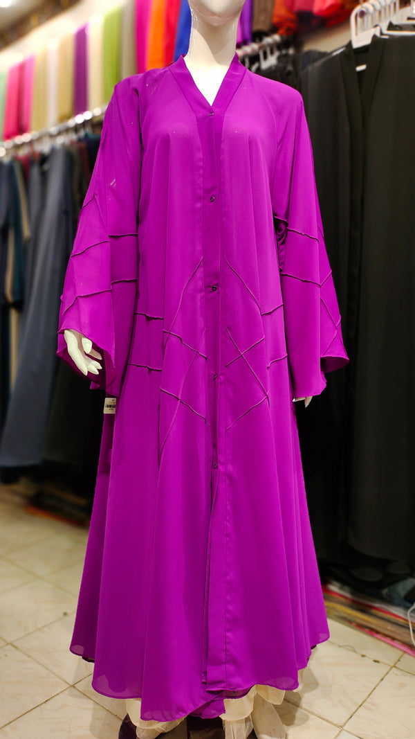 HI-Multi Daman Pintex Front Open Abaya – Purple
