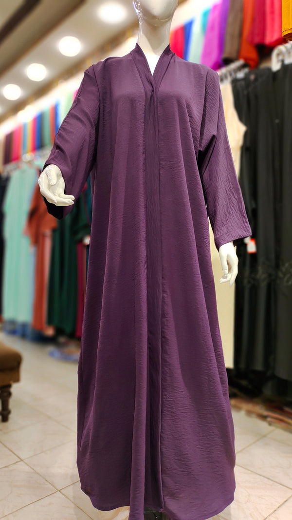 CEY Plain Front Open Abaya – Lightweight Imported Dubai Fabric - Purple