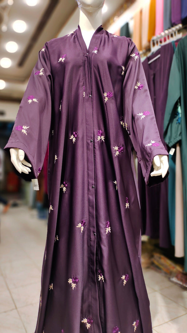 Nida Flower Embroidery Abaya-Purple