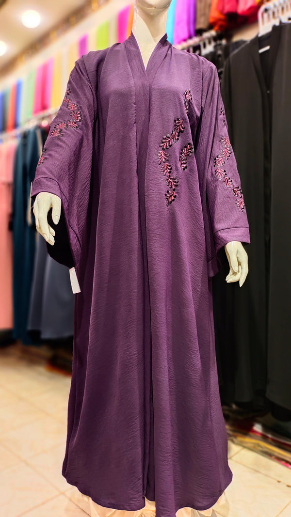 CEY Embroidery Front Open Abaya - Purple