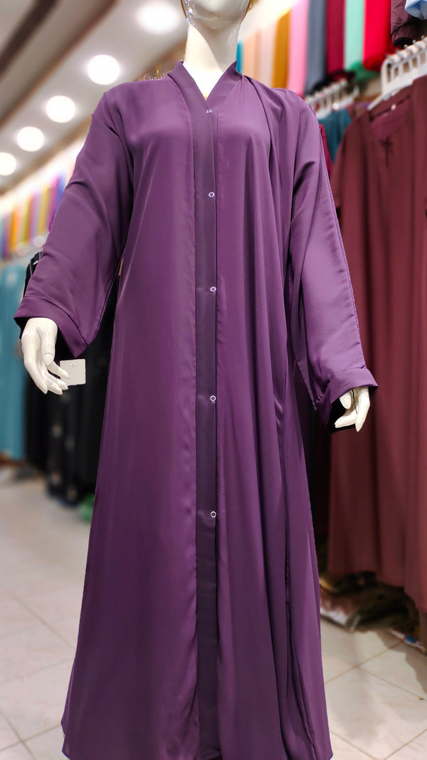 Romantic Silk Front Open Abaya-Purple