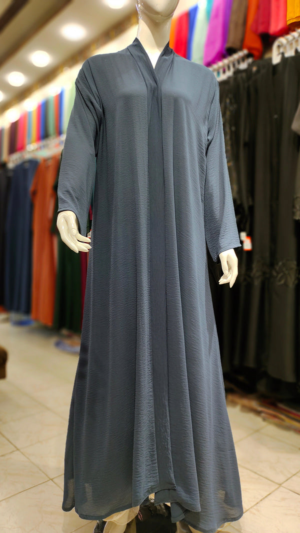 CEY Plain Front Open Abaya – Lightweight Imported Dubai Fabric - School Grey