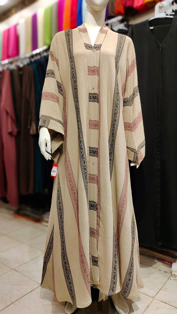 Cey Embroidery Front Open Abaya – Self Print Dubai Fabric - Skin