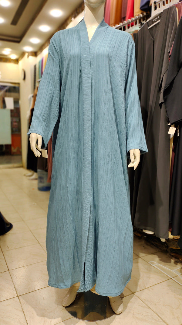 Cotton Crush Front Open Abaya-Sky Blue