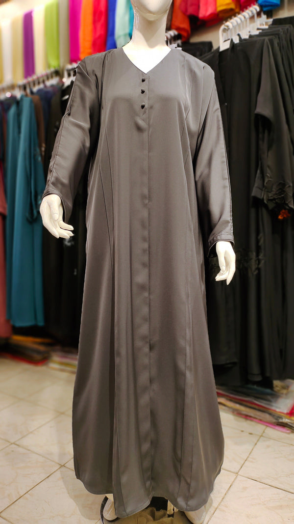 3 Button Front Open Abaya – Nida Fabric Dubai Quality - Steel Grey