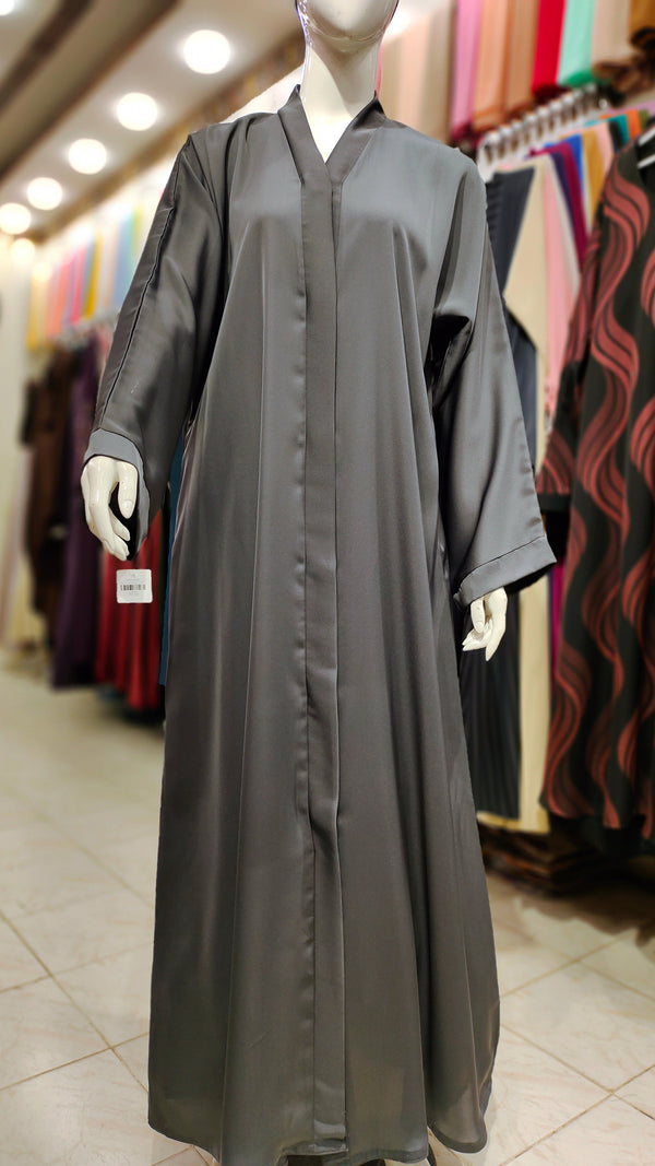 Plain Nida Premium Abaya – Front Open Style-Steel Grey