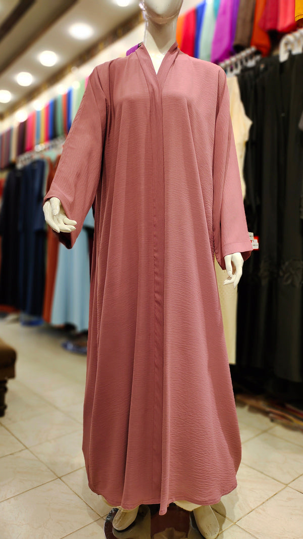 CEY Plain Front Open Abaya – Lightweight Imported Dubai Fabric- Tea Pink