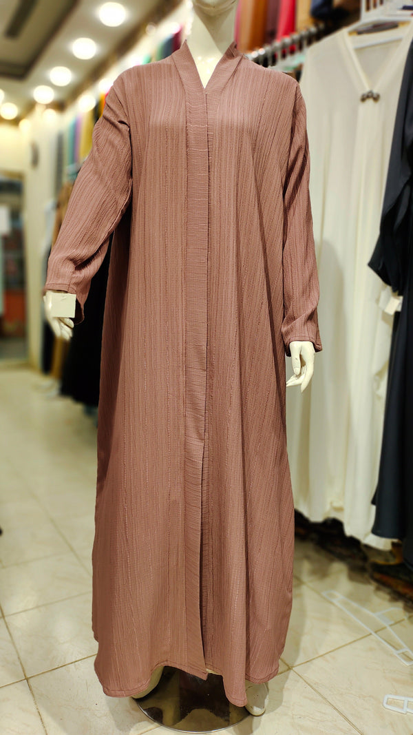 Cotton Crush Front Open Abaya-Tea Pink
