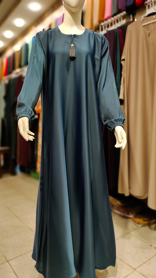 Romantic Silk Abaya – Maxi Style-Teal