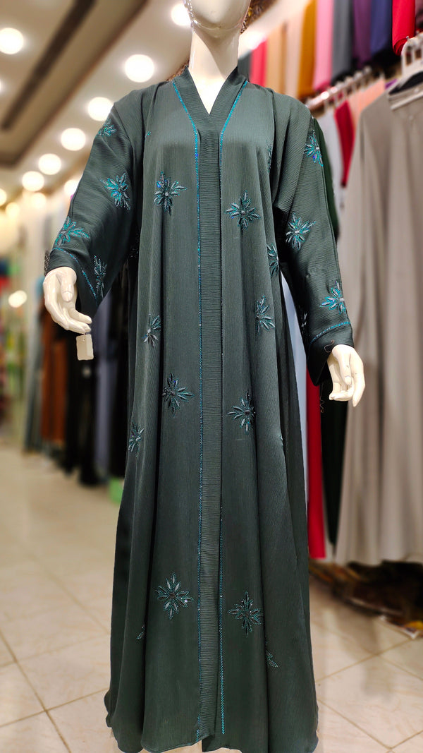 Zoom DMC EMB RH Abaya – Front Open-Teal