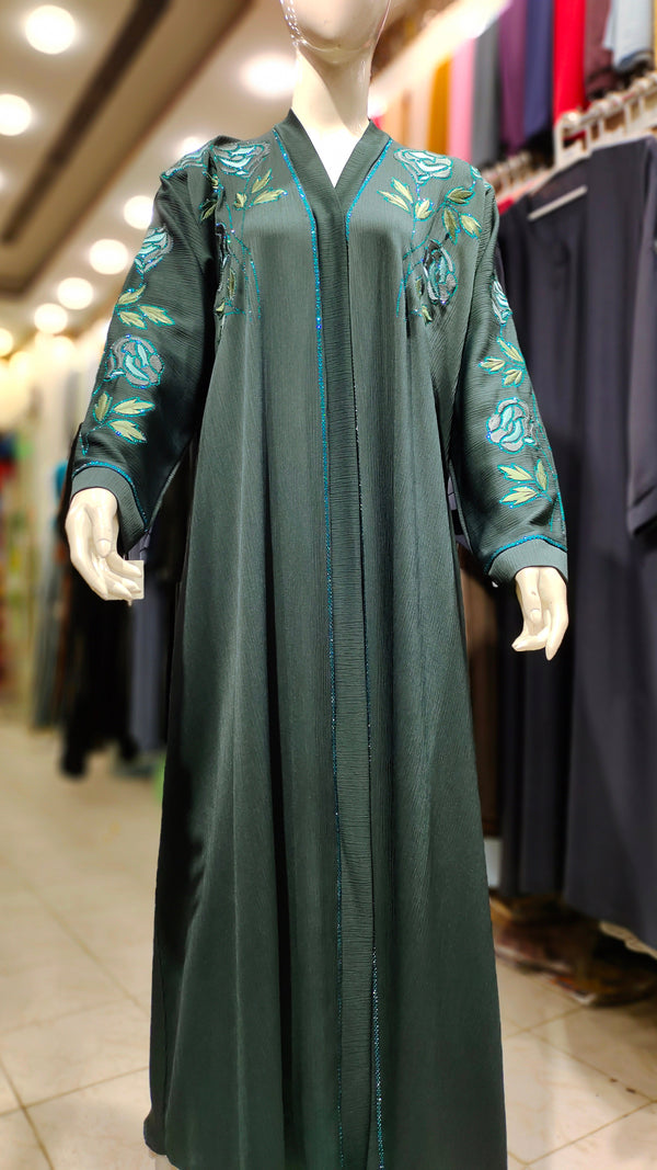 Zoom Sleeves DMC EMB RH Abaya – Front Open-Teal