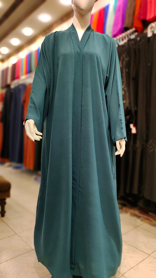 CEY Plain Front Open Abaya – Lightweight Imported Dubai Fabric - Teal